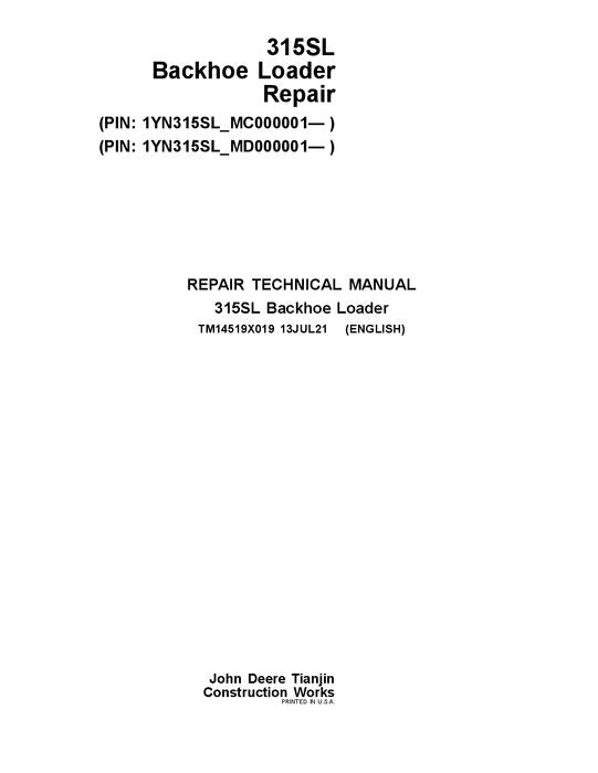 MANUAL DE SERVICIO Y REPARACIÓN DE LA RETROEXCAVADORA JONH DEERE 315SL MC000001- MD000001-