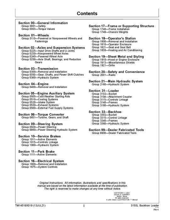 MANUAL DE SERVICIO Y REPARACIÓN DE LA RETROEXCAVADORA JONH DEERE 315SL MC000001- MD000001-