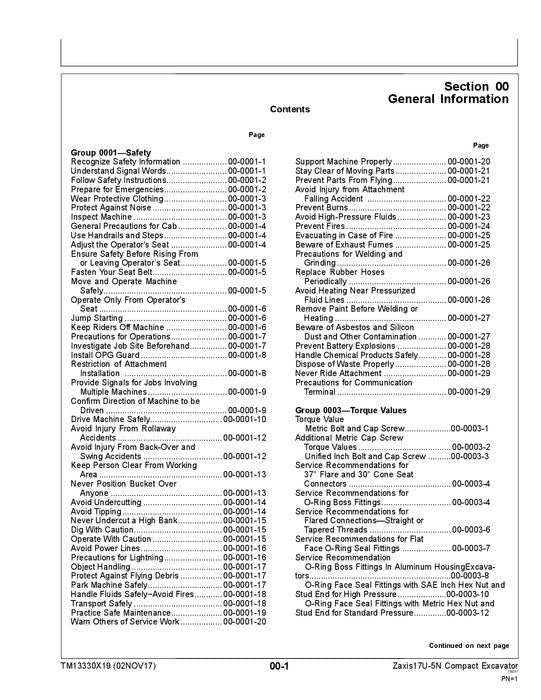 HITACHI ZAXIS 17U-5N EXCAVATOR REPAIR SERVICE MANUAL
