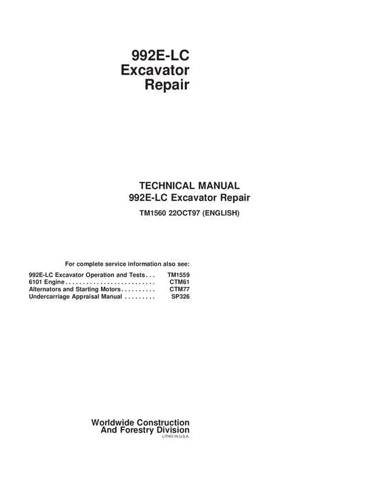MANUAL TÉCNICO DE REPARACIÓN Y SERVICIO DE LA EXCAVADORA JOHN DEERE 992ELC TM1560