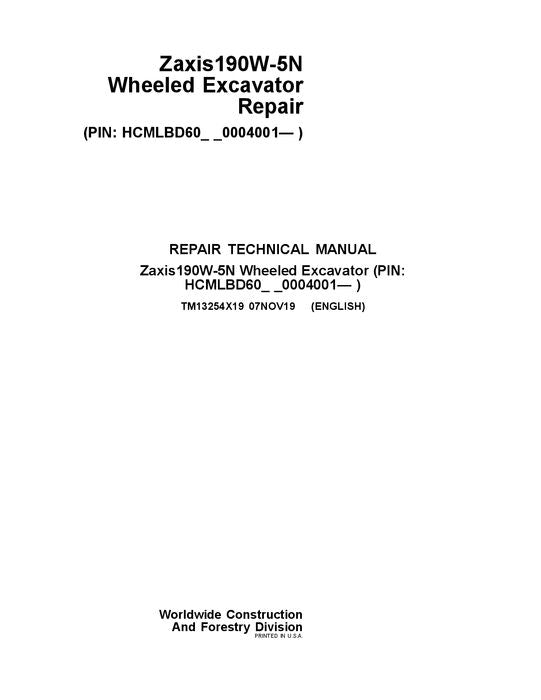 HITACHI ZAXIS 190W-5N EXCAVATOR REPAIR SERVICE MANUAL