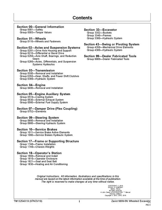 HITACHI ZAXIS 190W-5N EXCAVATOR REPAIR SERVICE MANUAL