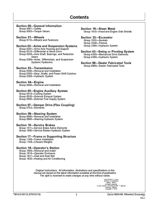 HITACHI ZAXIS 190W-6N EXCAVATOR REPAIR SERVICE MANUAL
