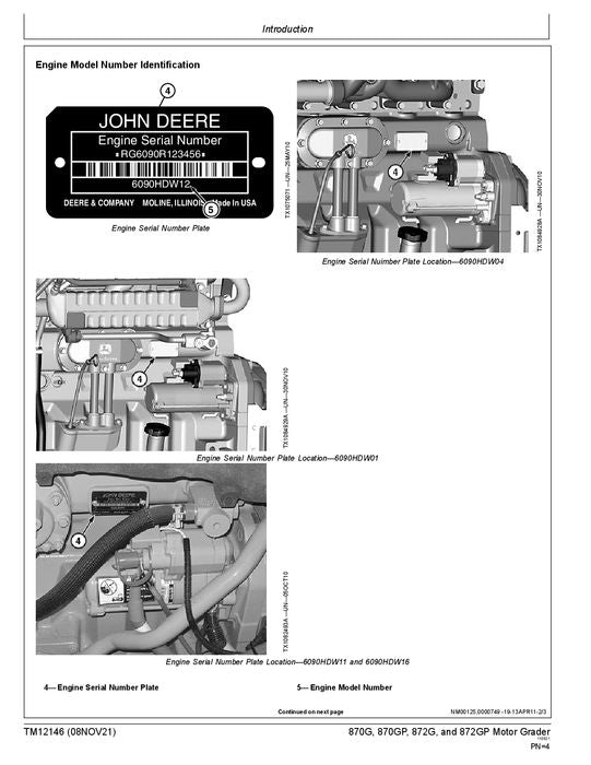 MANUAL TÉCNICO DE REPARACIÓN Y SERVICIO DE NIVELADORAS JOHN DEERE 870G 870GP 872G 872GP TM12146
