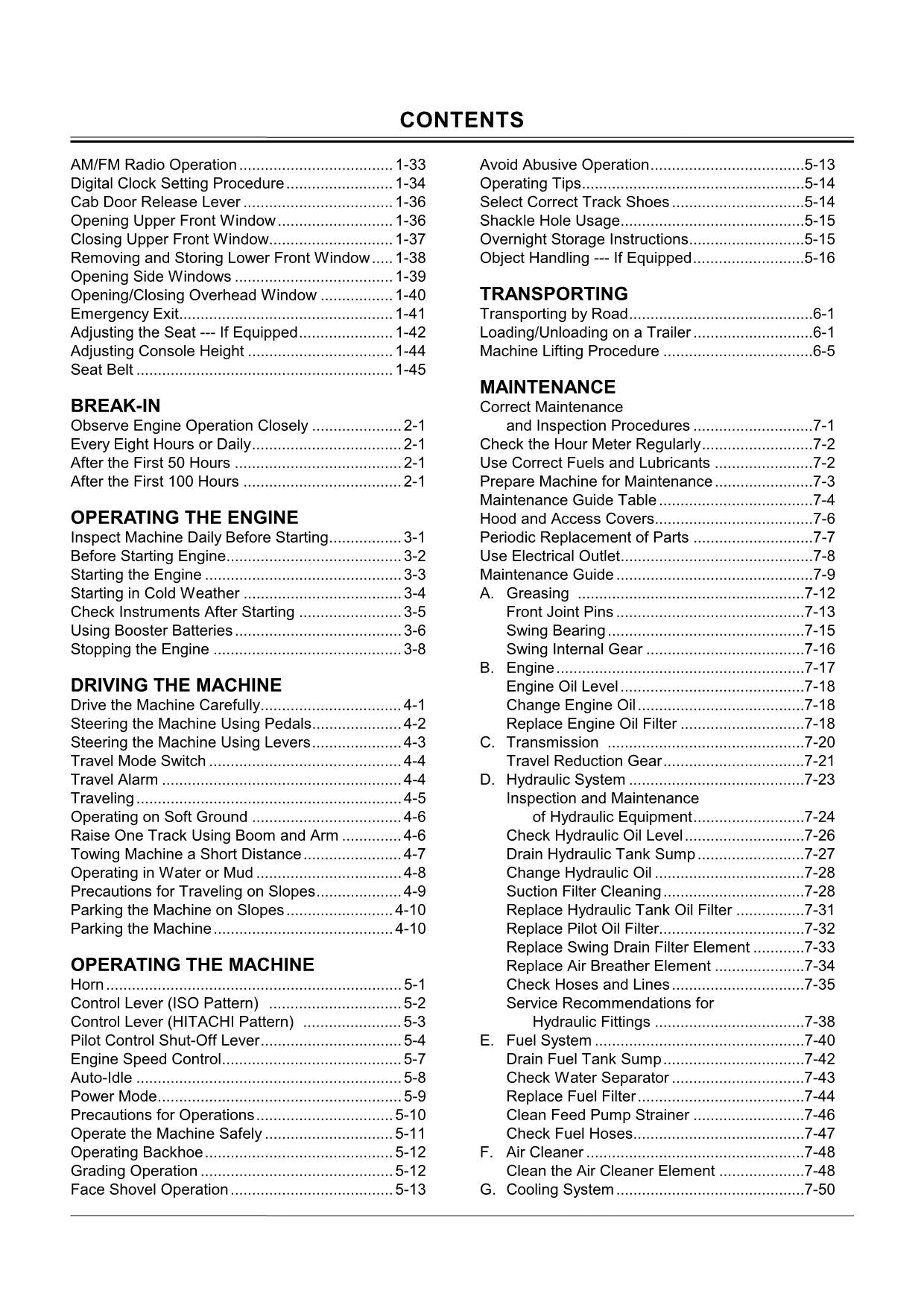 HITACHI ZAXIS ZX 75USA EXCAVATOR OPERATORS MANUAL