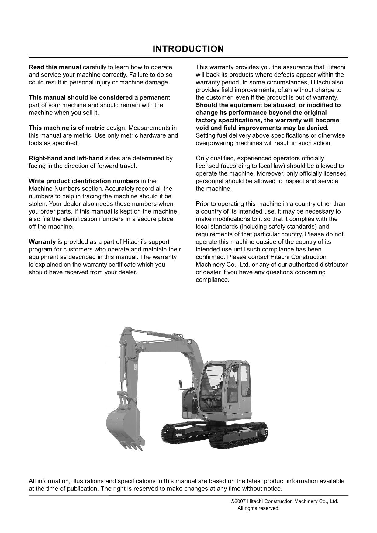 HITACHI ZAXIS ZX 75USA EXCAVATOR OPERATORS MANUAL