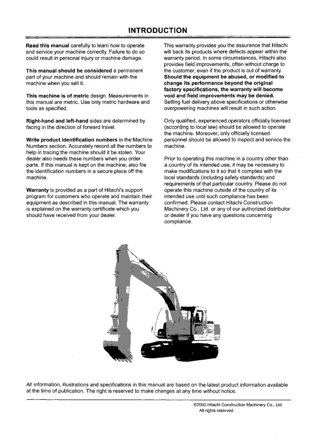 HITACHI ZAXIS ZX 200 EXCAVATOR OPERATORS MANUAL EM1G611