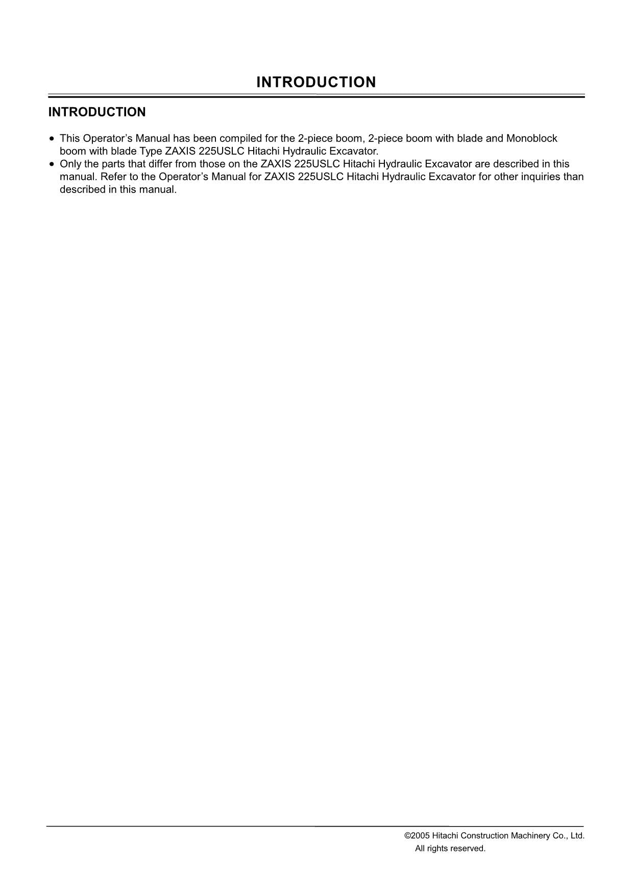 HITACHI ZAXIS ZX 200 EXCAVATOR OPERATORS MANUAL EM1GFENOP11