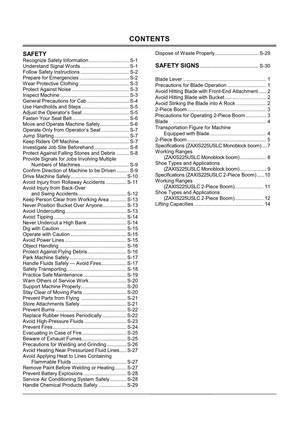 HITACHI ZAXIS ZX 200 EXCAVATOR OPERATORS MANUAL EM1GFENOP11