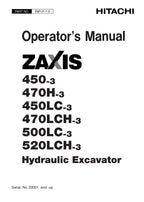 HITACHI ZAXIS ZX 450-3 450LC-3 EXCAVATOR OPERATORS MANUAL