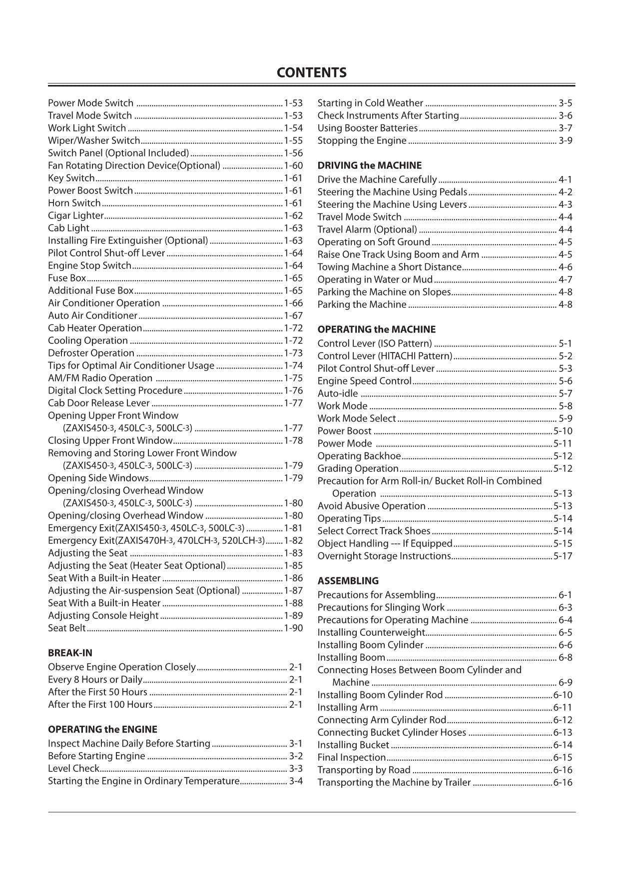HITACHI ZAXIS ZX 450-3 450LC-3 EXCAVATOR OPERATORS MANUAL