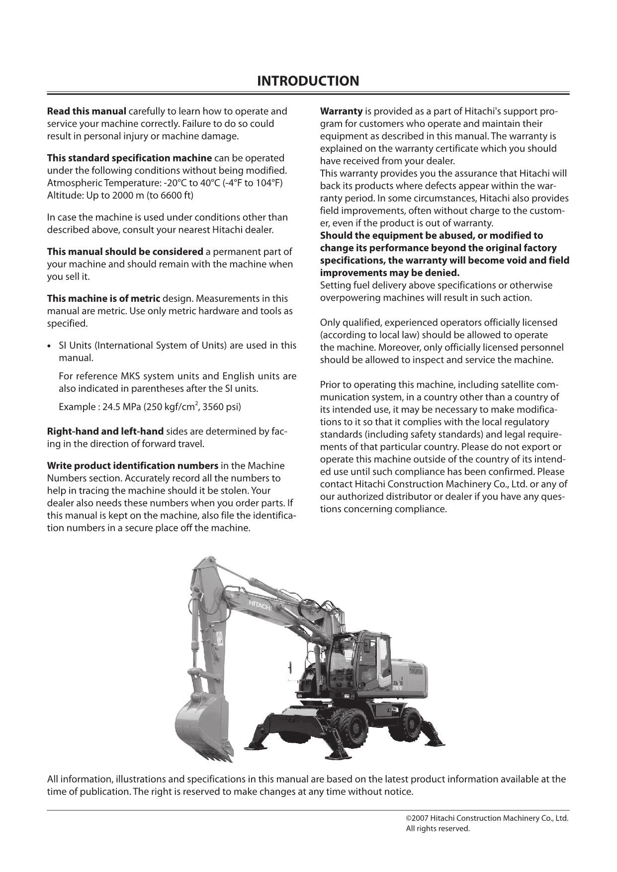 HITACHI ZAXIS ZX 140W-3 170W-3 190W-3 210W-3 EXCAVATOR OPERATORS MANUAL #1
