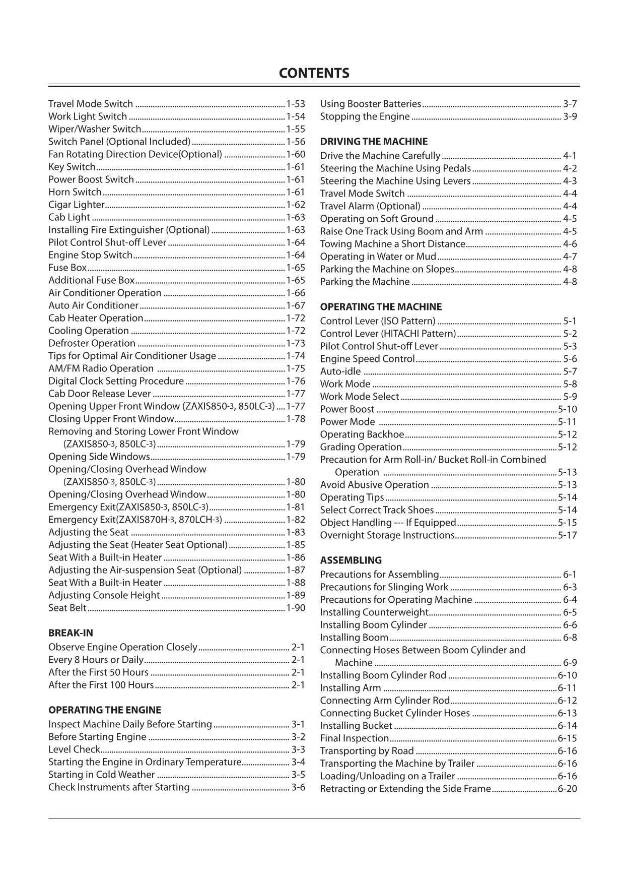 HITACHI ZAXIS ZX 850-3 850LC-3 EXCAVATOR OPERATORS MANUAL