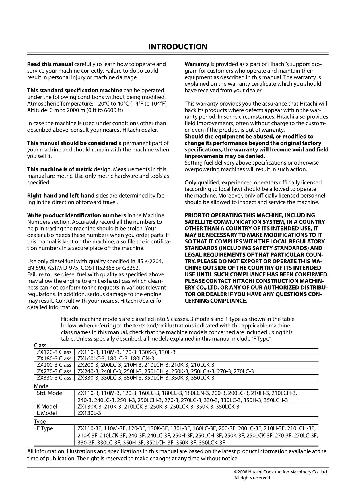 HITACHI ZAXIS ZX 120-3 180-3 200-3 270-3 330-3 EXCAVATOR OPERATORS MANUAL #1