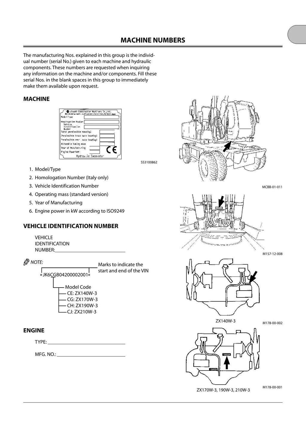 HITACHI ZAXIS ZX 140W-3 170W-3 190W-3 210W-3 EXCAVATOR OPERATORS MANUAL #2