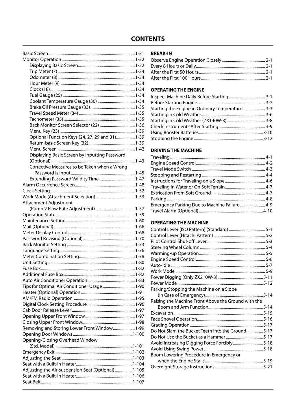 HITACHI ZAXIS ZX 140W-3 170W-3 190W-3 210W-3 EXCAVATOR OPERATORS MANUAL #2
