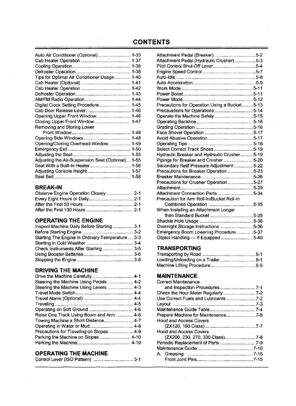 HITACHI ZAXIS ZX 110 225USRLC 250 250LC 280LC 350LC EXCAVATOR OPERATORS MANUAL