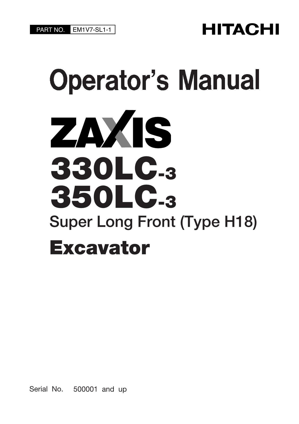 HITACHI ZAXIS ZX 330LC-3 350LC-3 EXCAVATOR OPERATORS MANUAL
