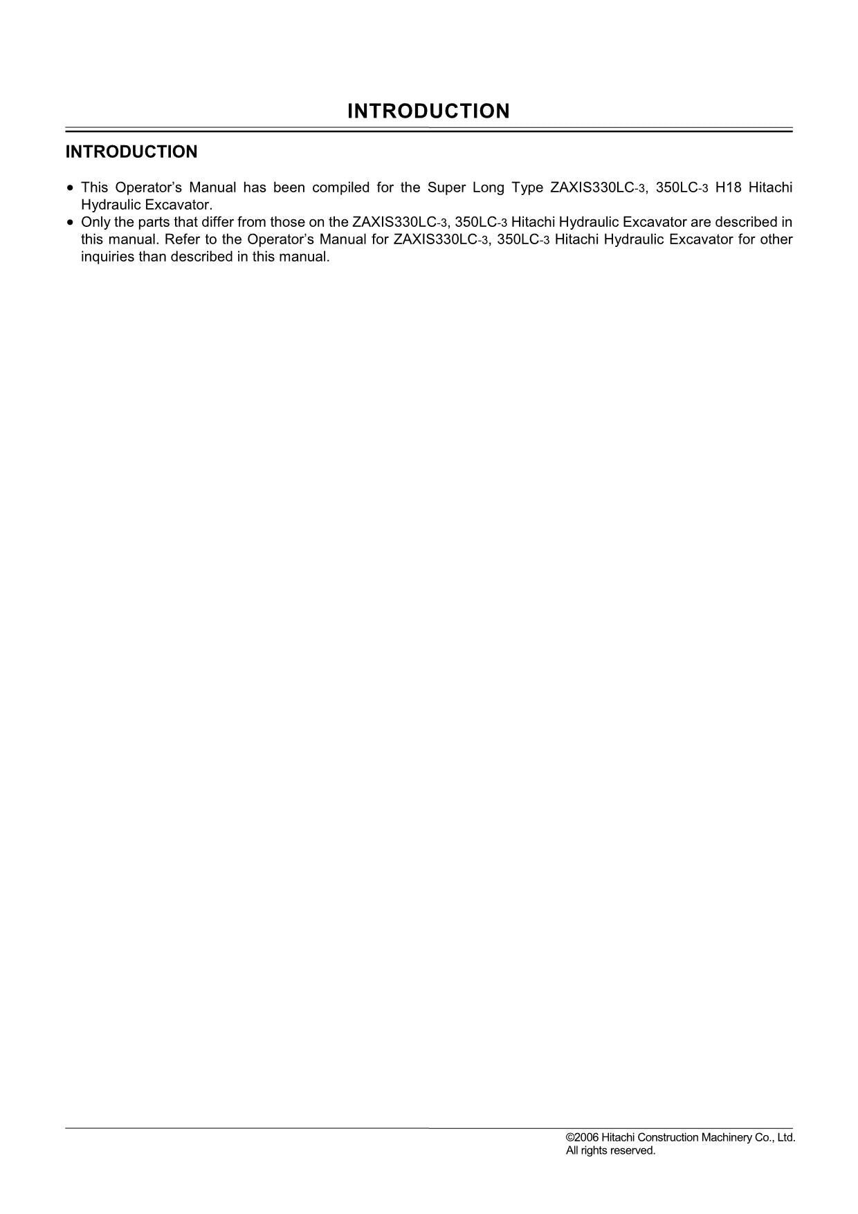 HITACHI ZAXIS ZX 330LC-3 350LC-3 EXCAVATOR OPERATORS MANUAL