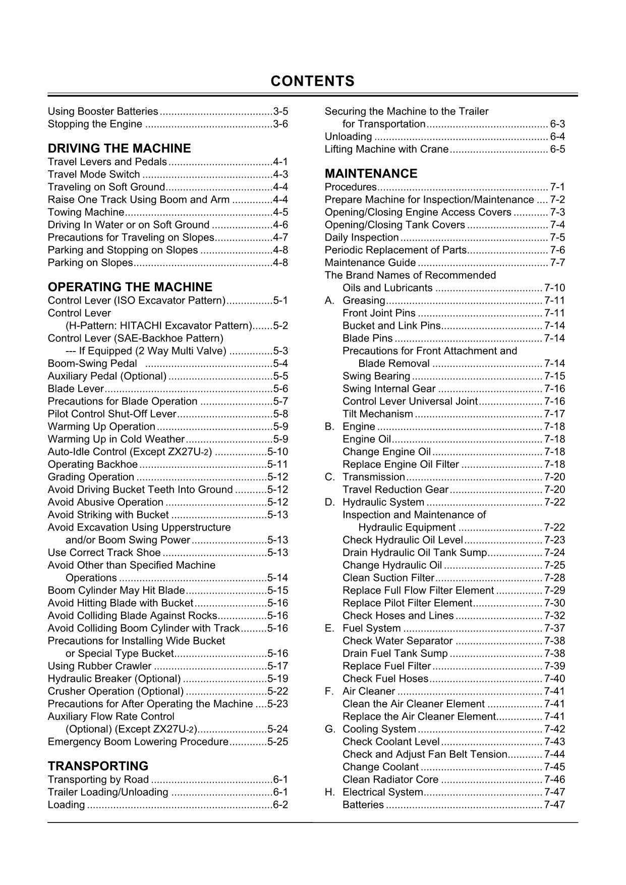HITACHI ZAXIS ZX 27U-2 30U-2 35U-2 40U-2 50U-2 EXCAVATOR OPERATORS MANUAL