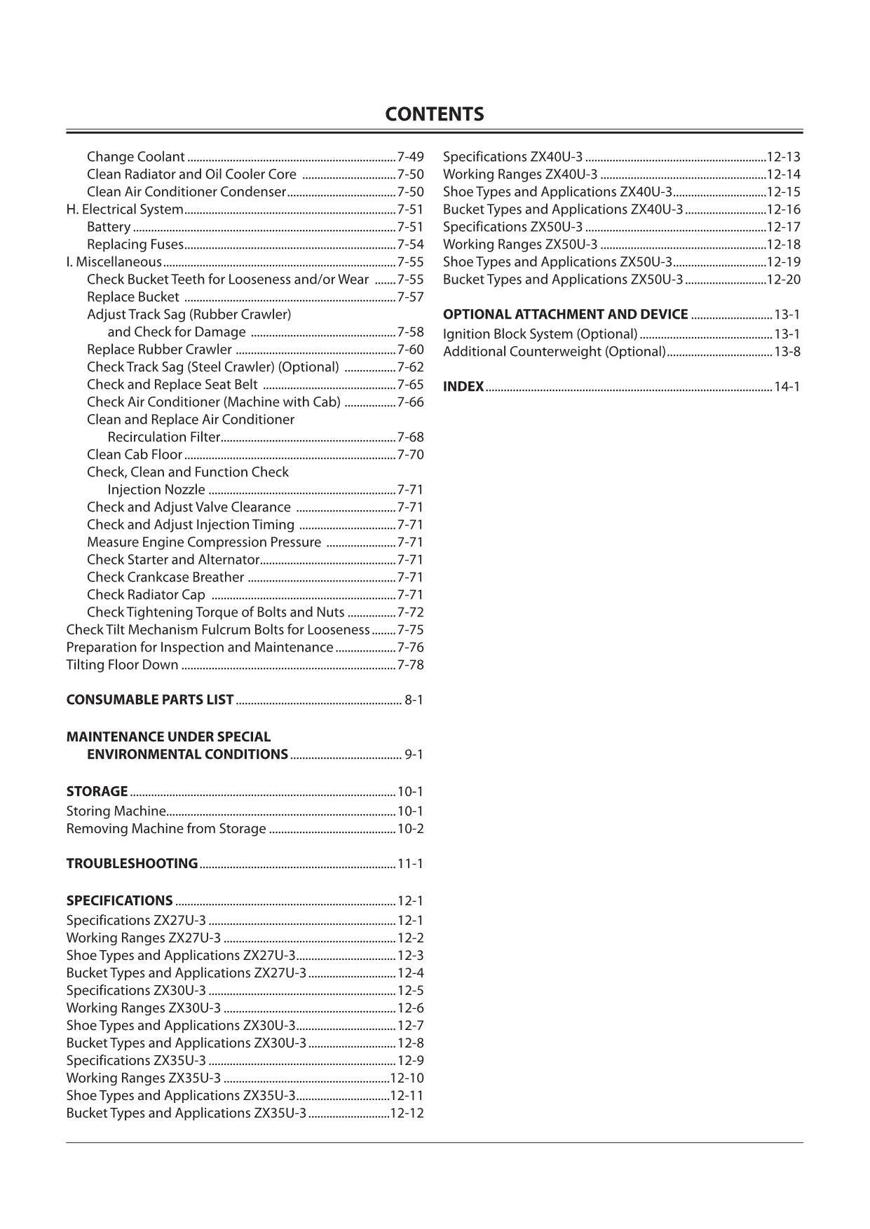 HITACHI ZAXIS ZX 27U-3 30U-3 35U-3 40U-3 50U-3 EXCAVATOR OPERATORS MANUAL