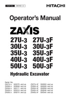 HITACHI ZAXIS ZX 27U-3 30U-3 35U-3 40U-3 50U-3 EXCAVATOR OPERATORS MANUAL