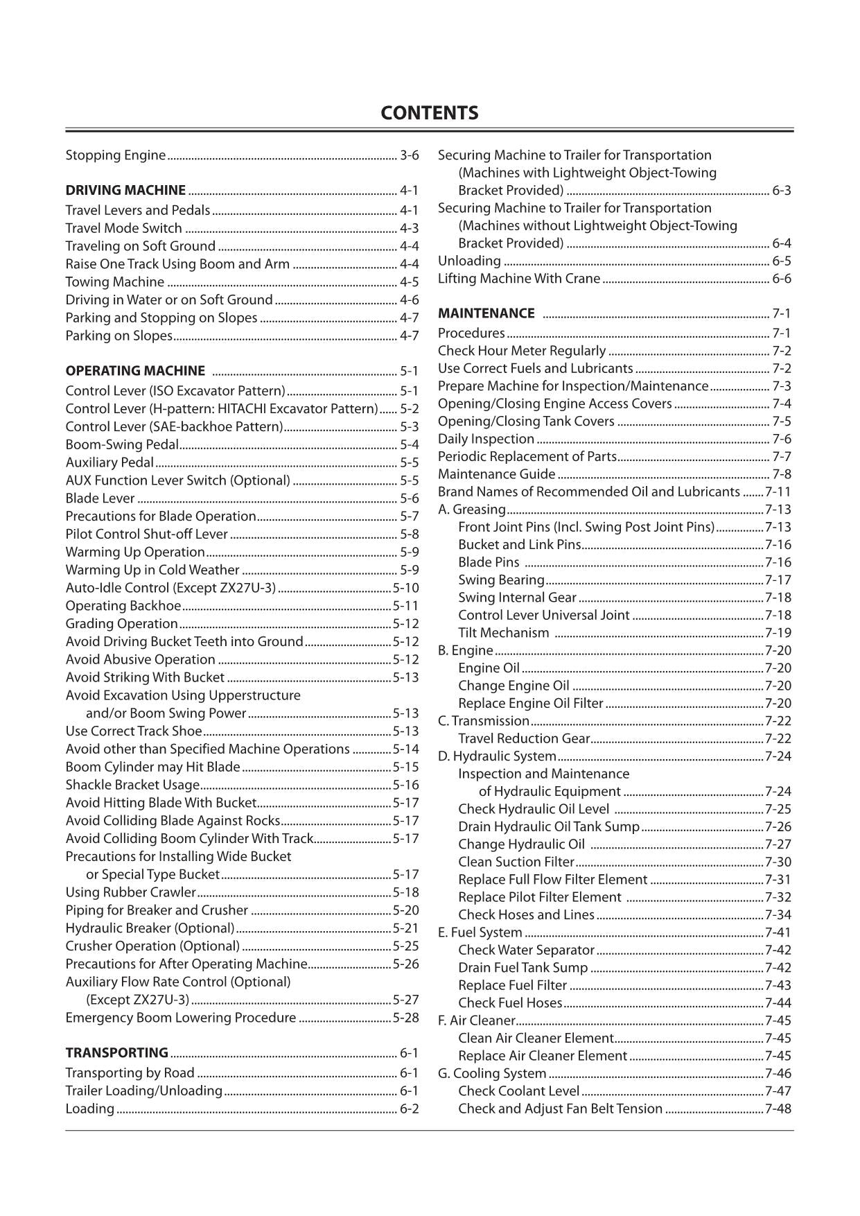 HITACHI ZAXIS ZX 27U-3 30U-3 35U-3 40U-3 50U-3 EXCAVATOR OPERATORS MANUAL