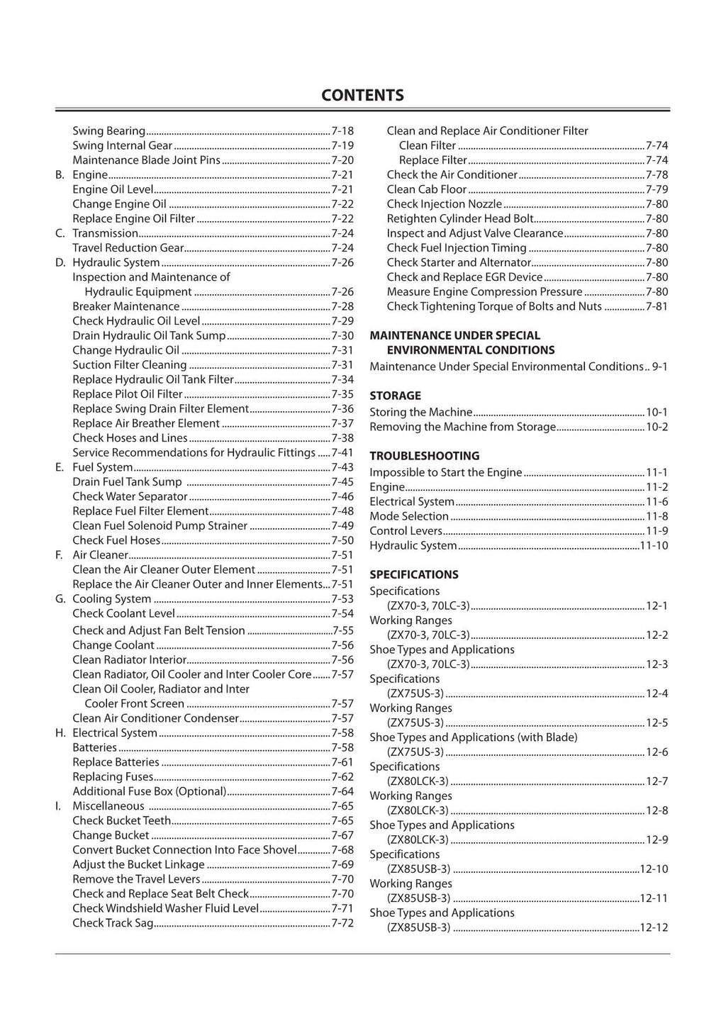 HITACHI ZAXIS ZX 70-3 70LC-3 75US-3 80LCK-3 85USB-3 EXCAVATOR OPERATORS MANUAL