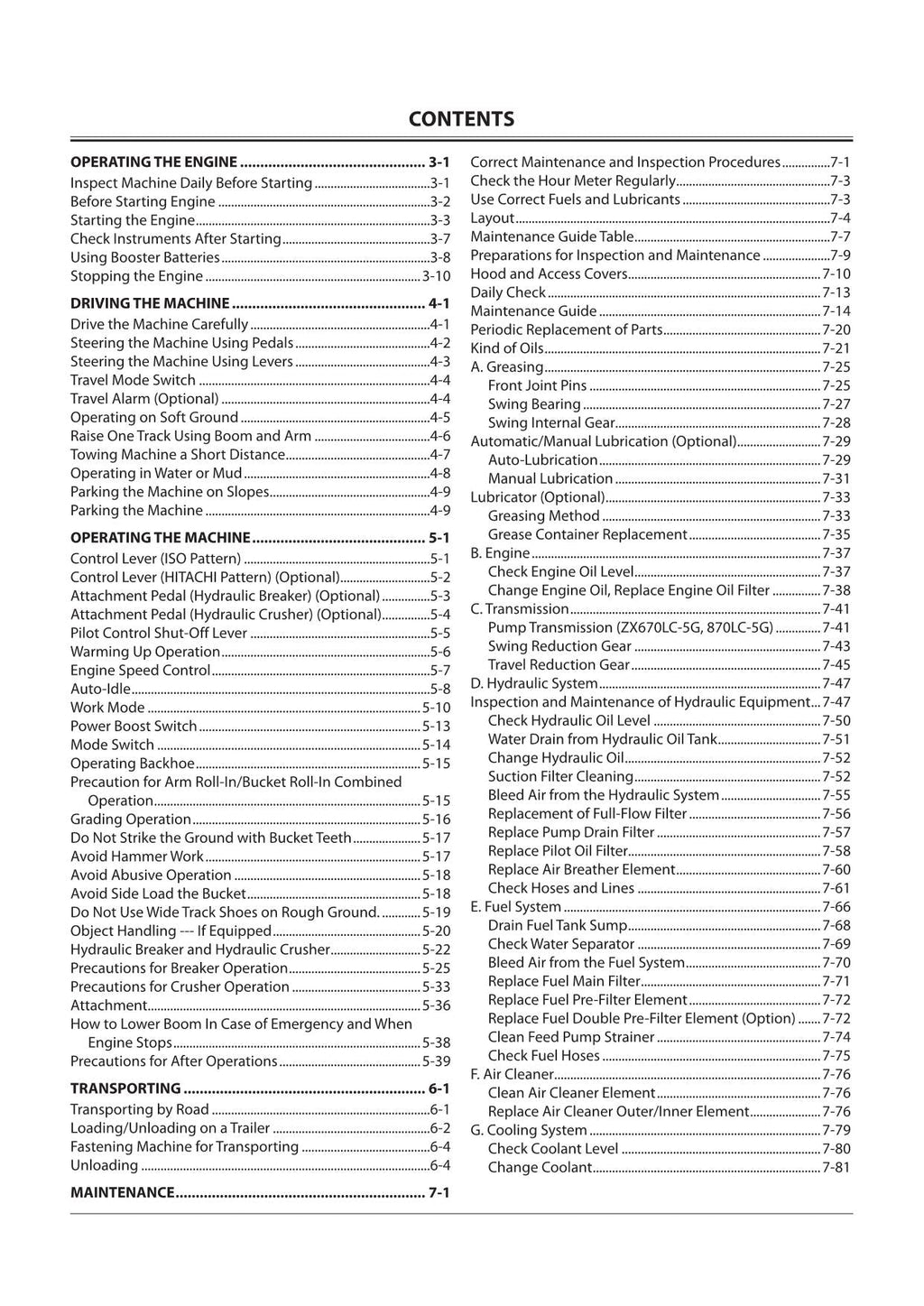 HITACHI ZAXIS ZX 470LC-5G 670LC-5G 870LC-5G EXCAVATOR OPERATORS MANUAL