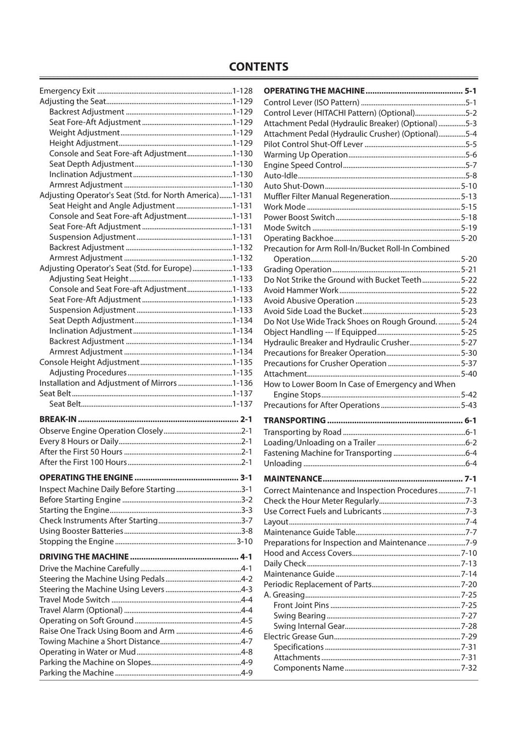 HITACHI ZAXIS ZX 470-5 670-5 870-5 EXCAVATOR OPERATORS MANUAL