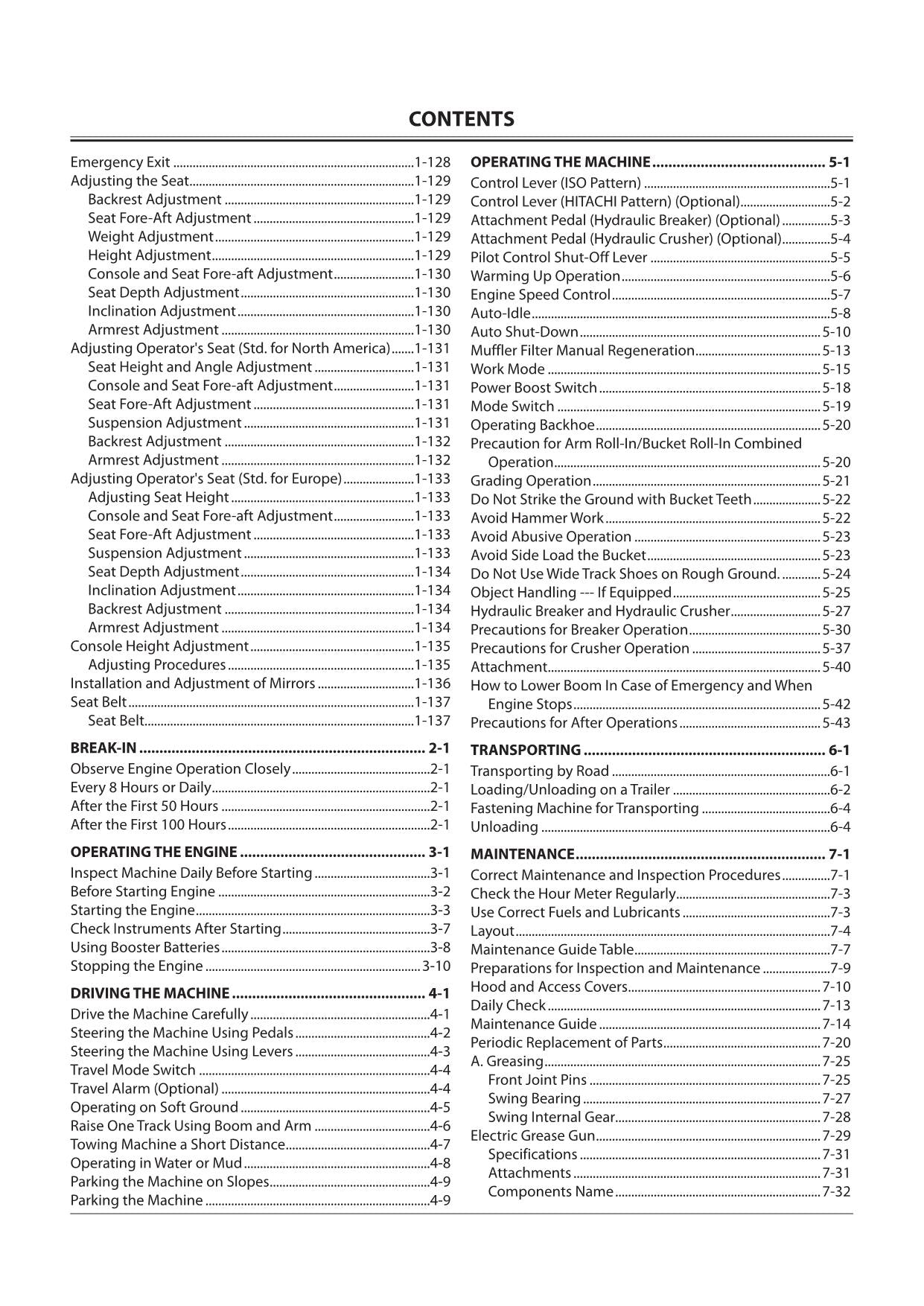 HITACHI ZAXIS ZX 470-5 670-5 870-5 EXCAVATOR OPERATORS MANUAL
