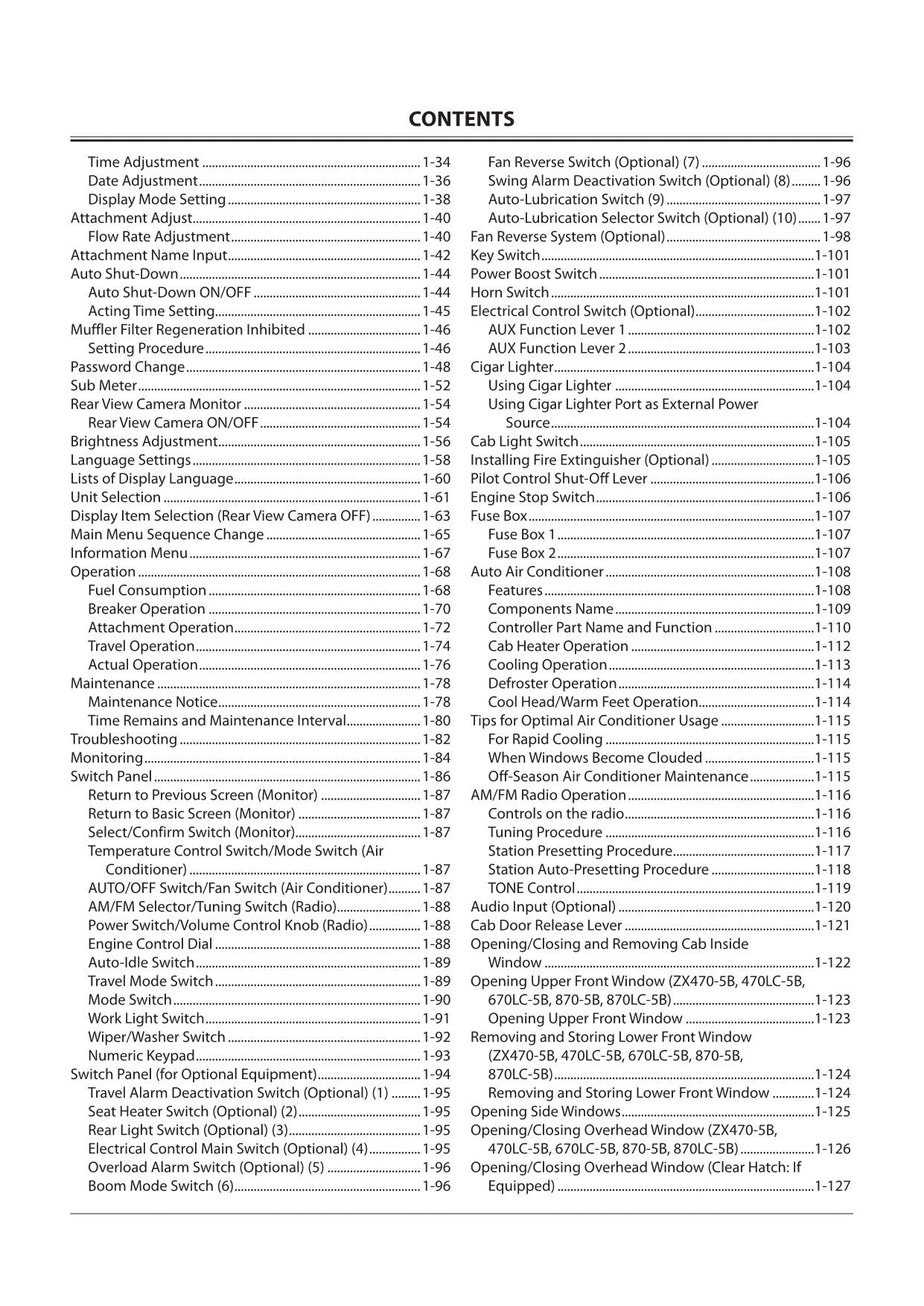 HITACHI ZAXIS ZX 470-5 670-5 870-5 EXCAVATOR OPERATORS MANUAL