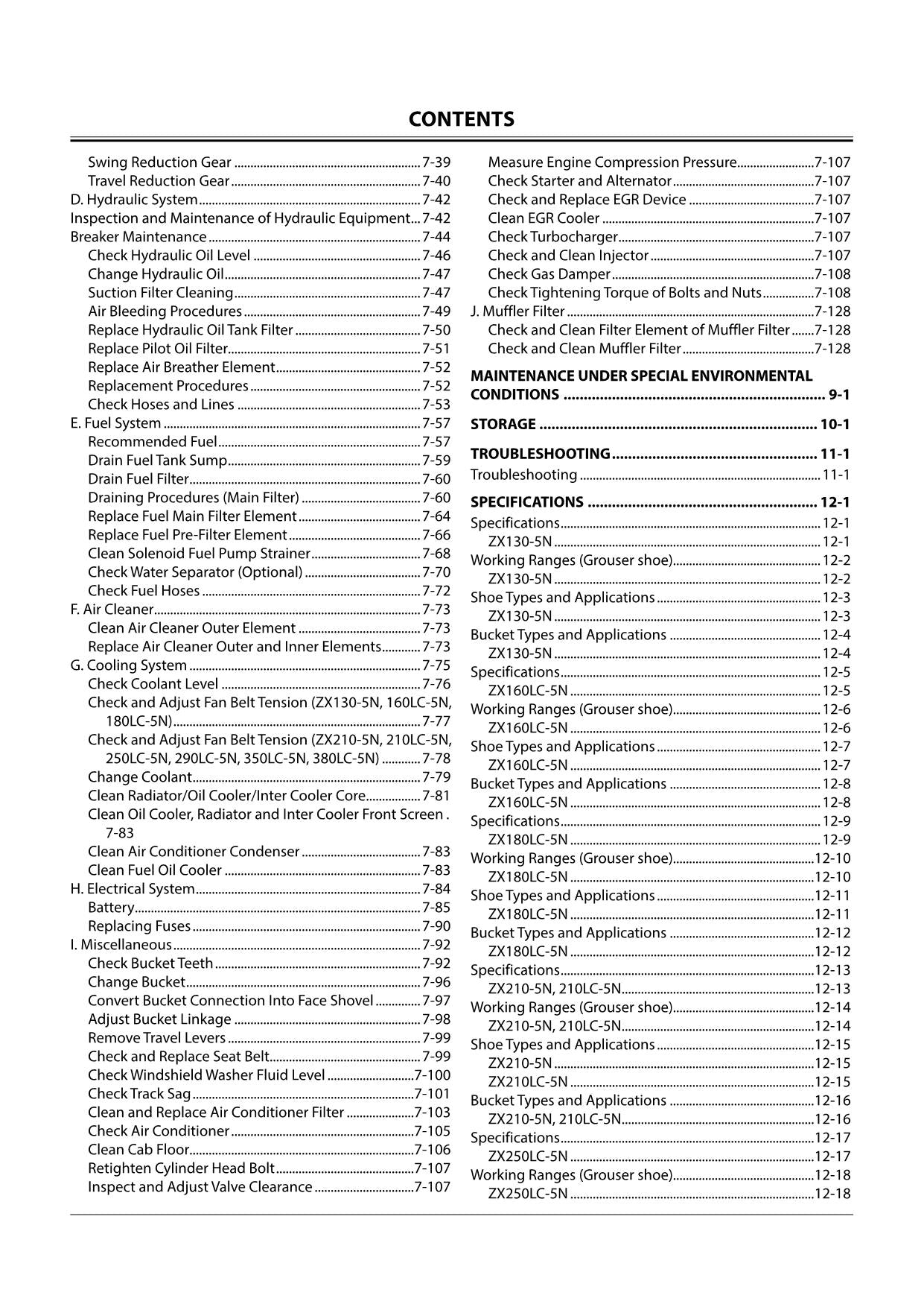 HITACHI ZAXIS ZX 130-5N 160LC-5N 180LC-5N EXCAVATOR OPERATORS MANUAL