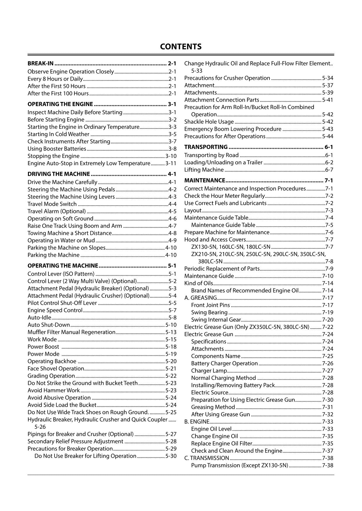 HITACHI ZAXIS ZX 130-5N 160LC-5N 180LC-5N EXCAVATOR OPERATORS MANUAL