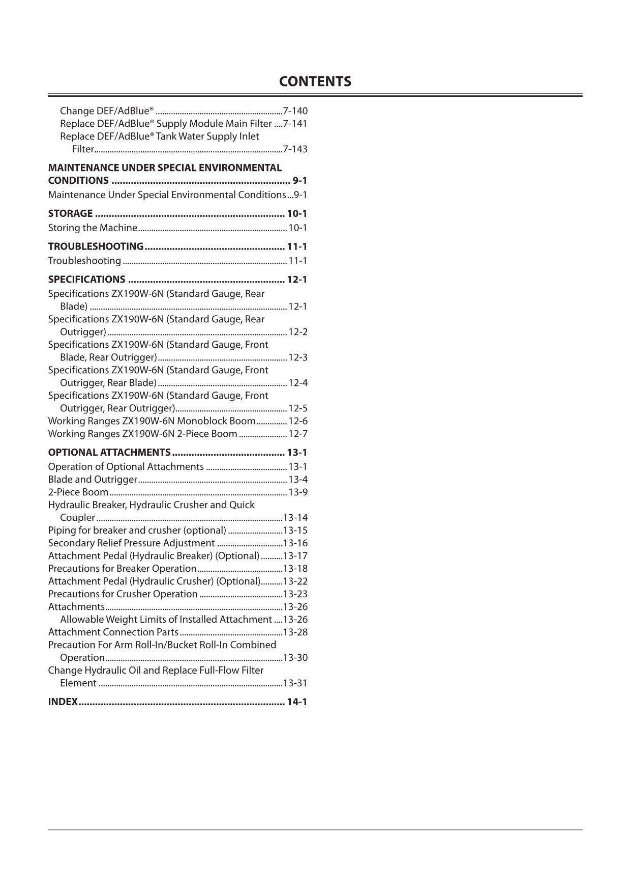 HITACHI ZAXIS ZX 190W-6N EXCAVATOR OPERATORS MANUAL