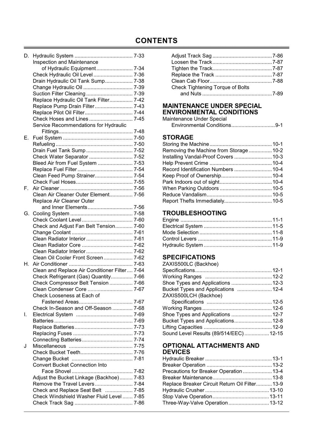 MANUAL DEL OPERADOR DE LA EXCAVADORA HITACHI ZAXIS ZX 500LC 500LCH N.° 1