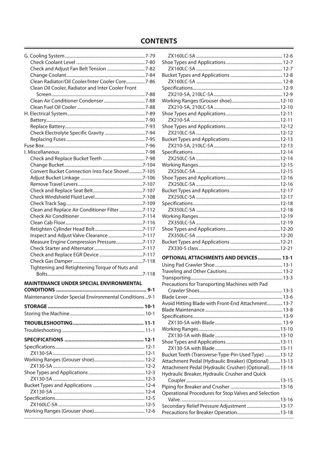 HITACHI ZAXIS ZX 210-5A 210LC-5A 350LC-5A EXCAVATOR OPERATORS MANUAL