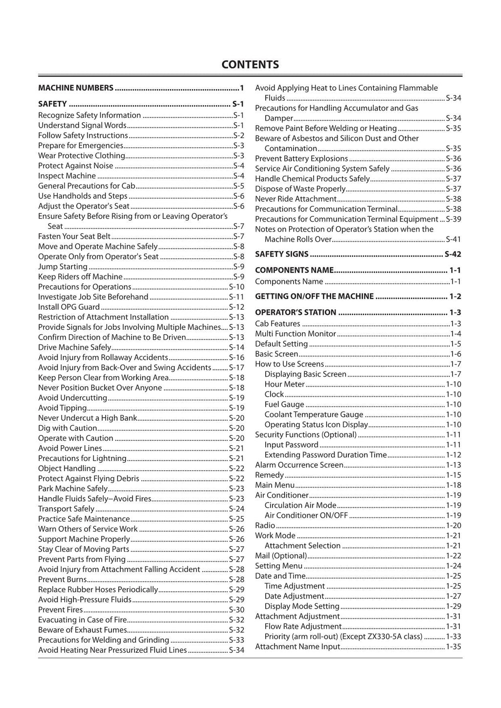 HITACHI ZAXIS ZX 210-5A 210LC-5A 350LC-5A EXCAVATOR OPERATORS MANUAL