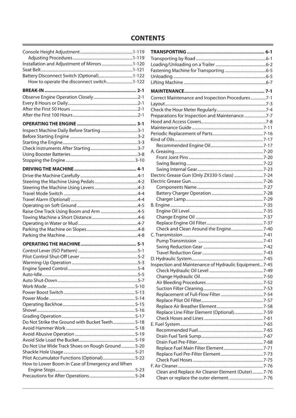 HITACHI ZAXIS ZX 210-5A 210LC-5A 350LC-5A EXCAVATOR OPERATORS MANUAL