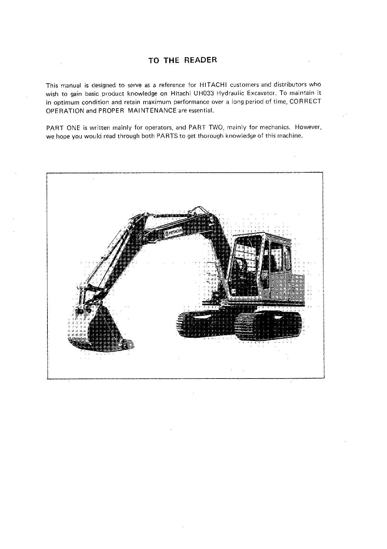 HITACHI UH033 EXCAVATOR OPERATORS MANUAL