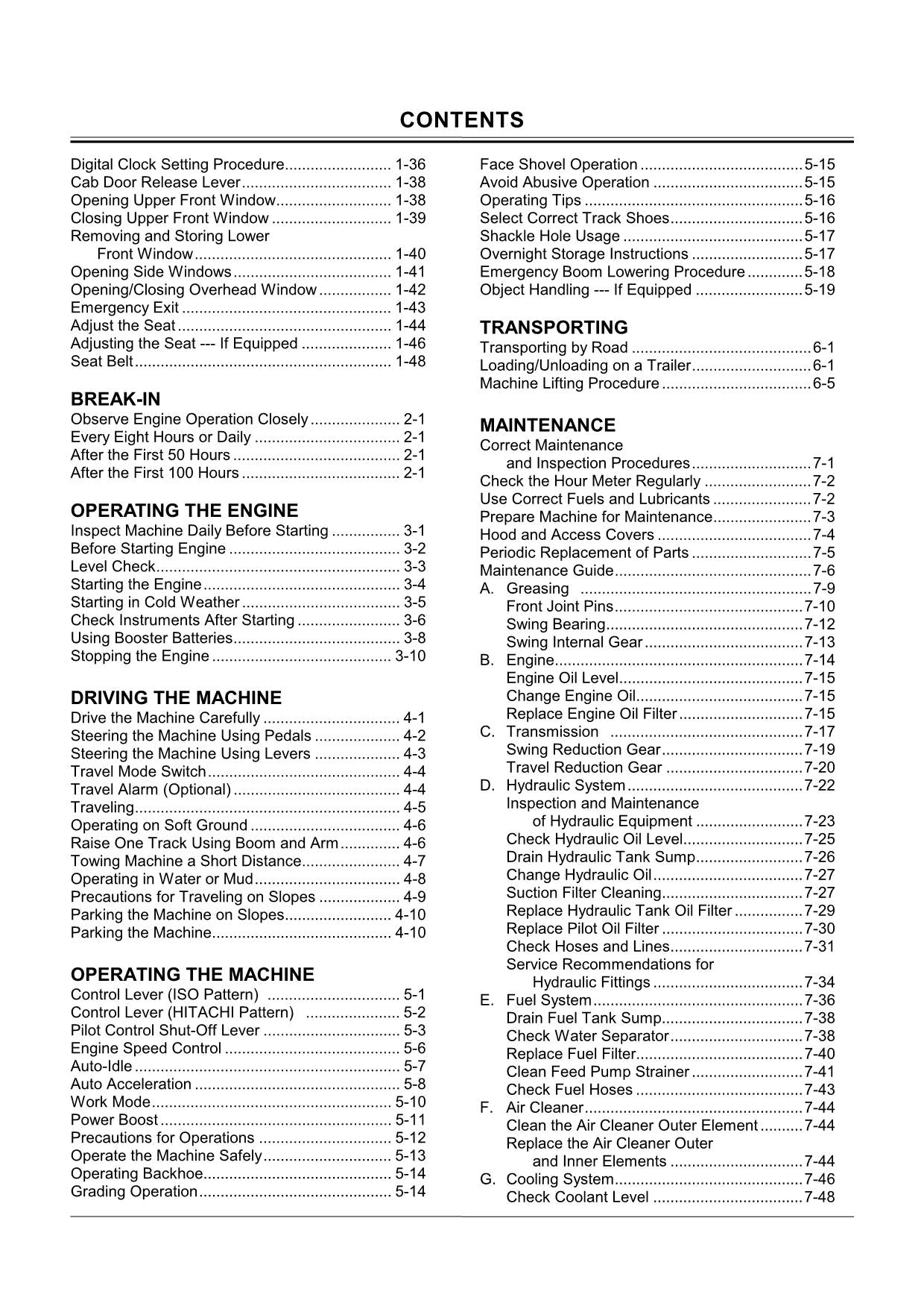 HITACHI ZAXIS ZX 95 EXCAVATOR OPERATORS MANUAL