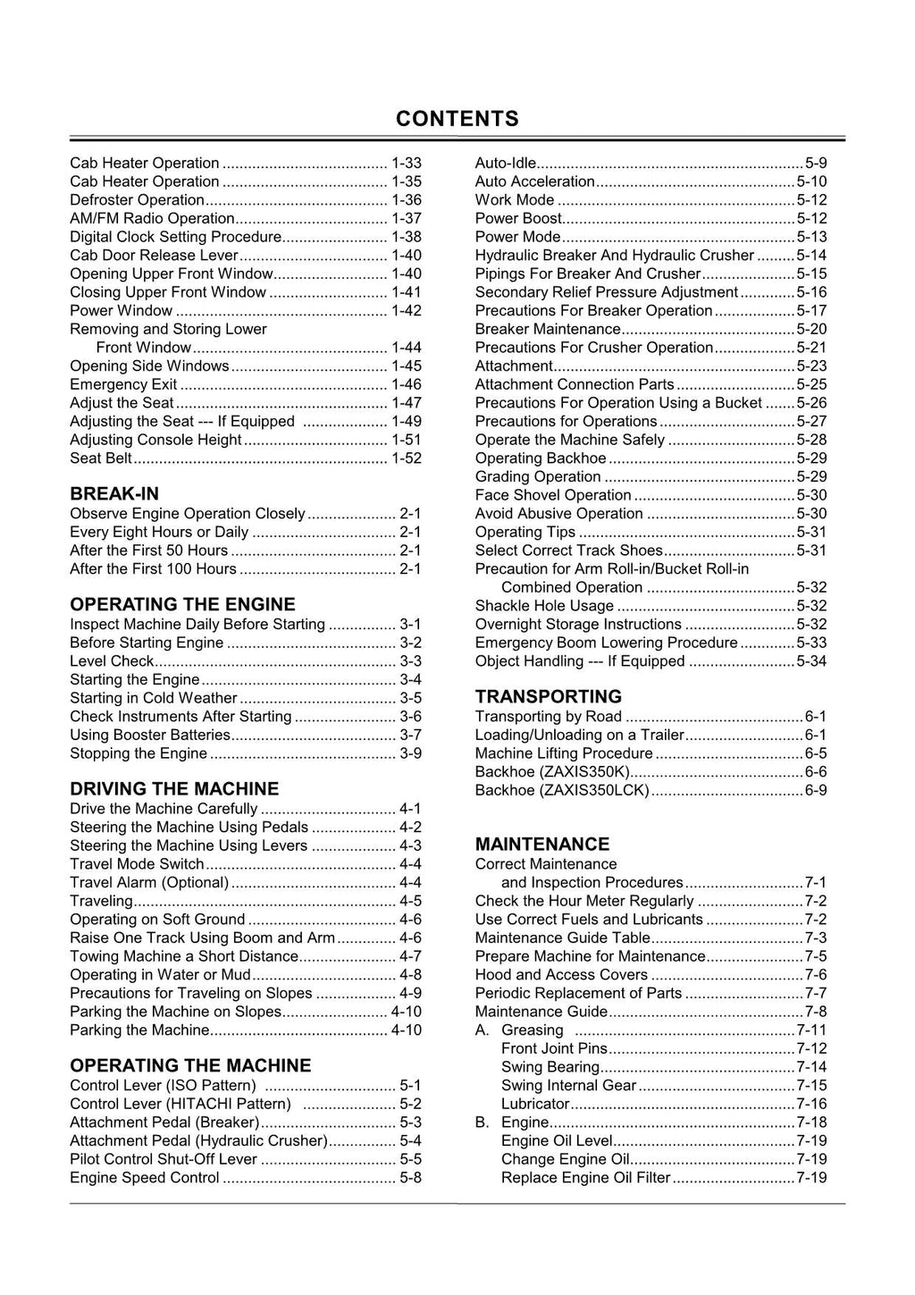 HITACHI ZAXIS ZX 350K 350LCK EXCAVATOR OPERATORS MANUAL