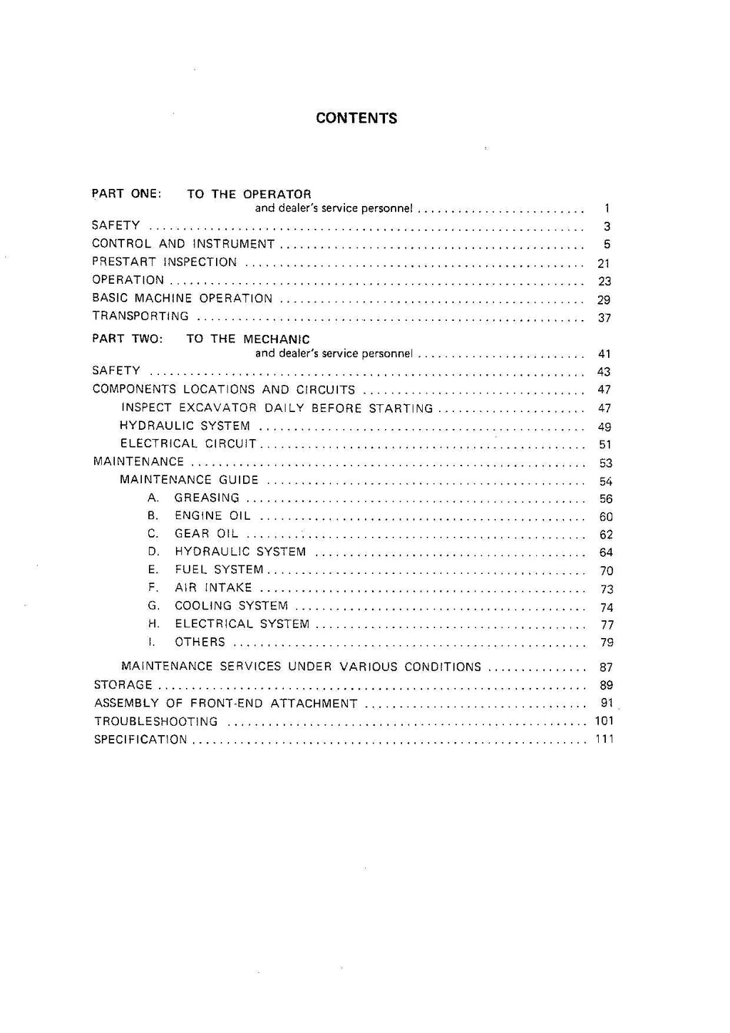 HITACHI UH063 EXCAVATOR OPERATORS MANUAL
