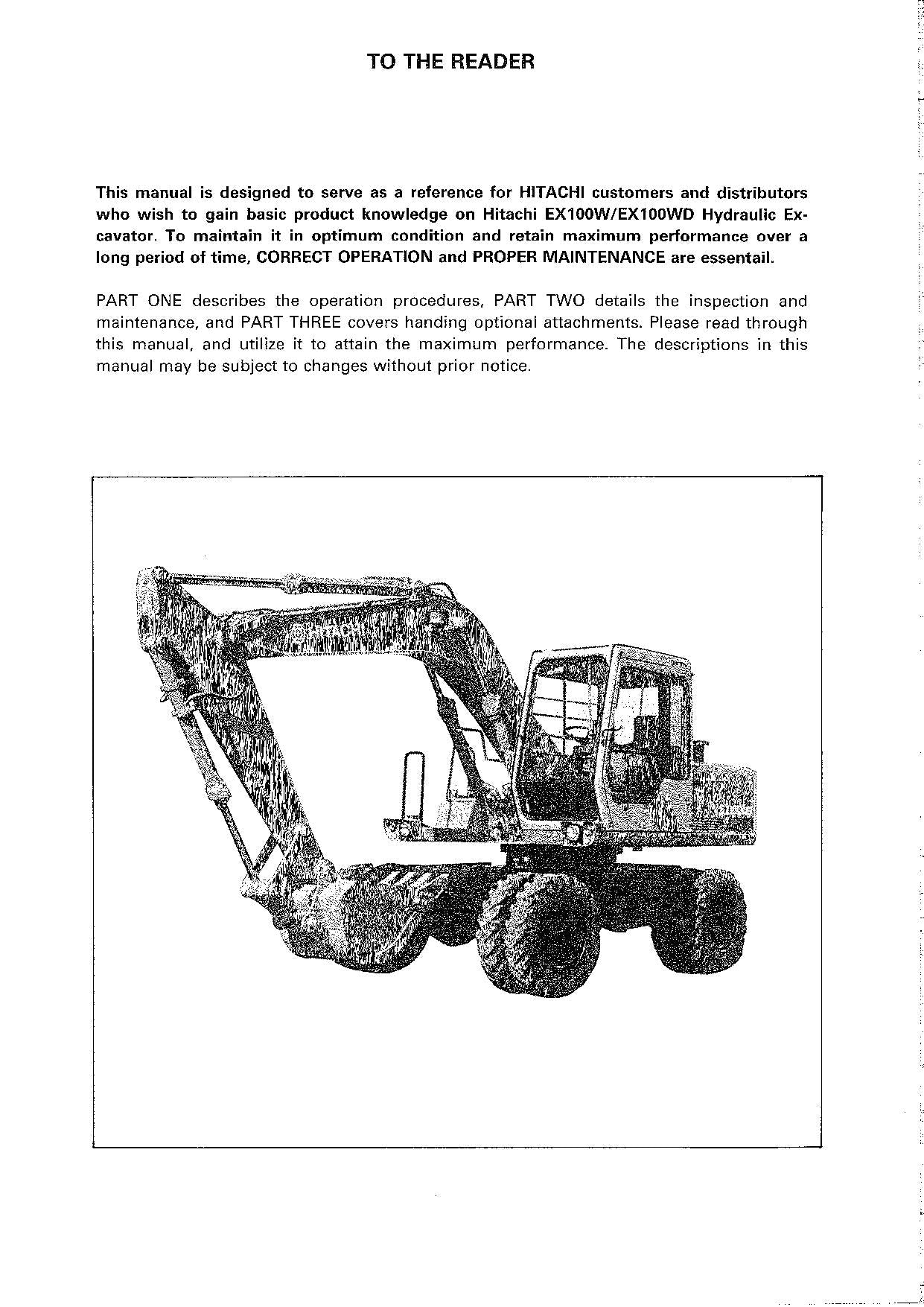 HITACHI EX100W EX100WD EXCAVATOR OPERATORS MANUAL