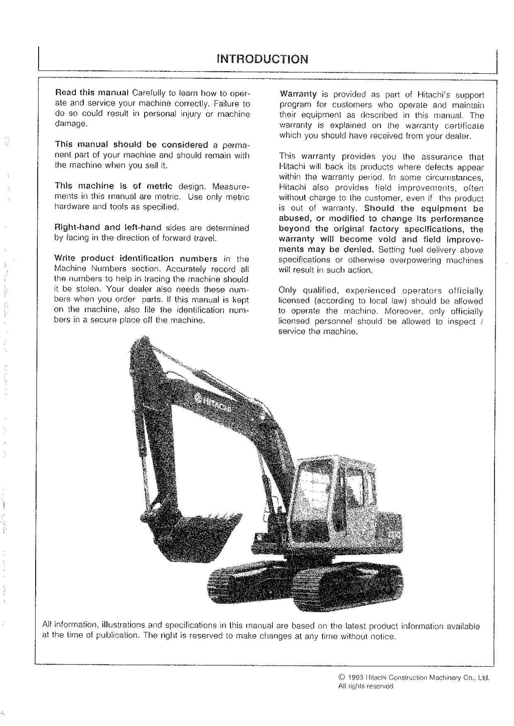 HITACHI EX90 EXCAVATOR OPERATORS MANUAL