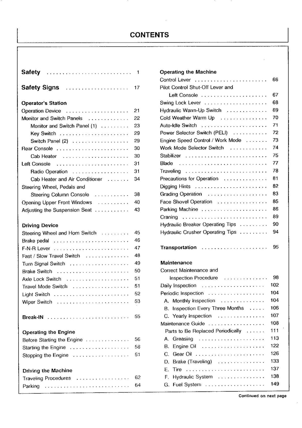 HITACHI EX100WD-2 EXCAVATOR OPERATORS MANUAL