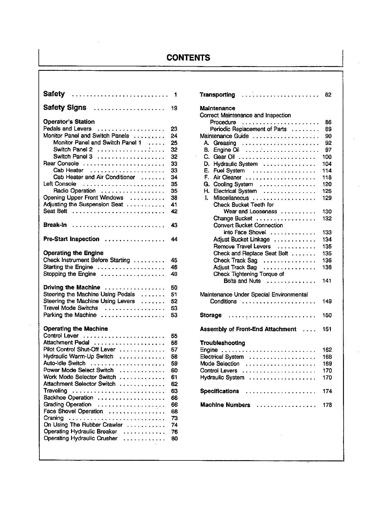 HITACHI EX120-2 EXCAVATOR OPERATORS MANUAL