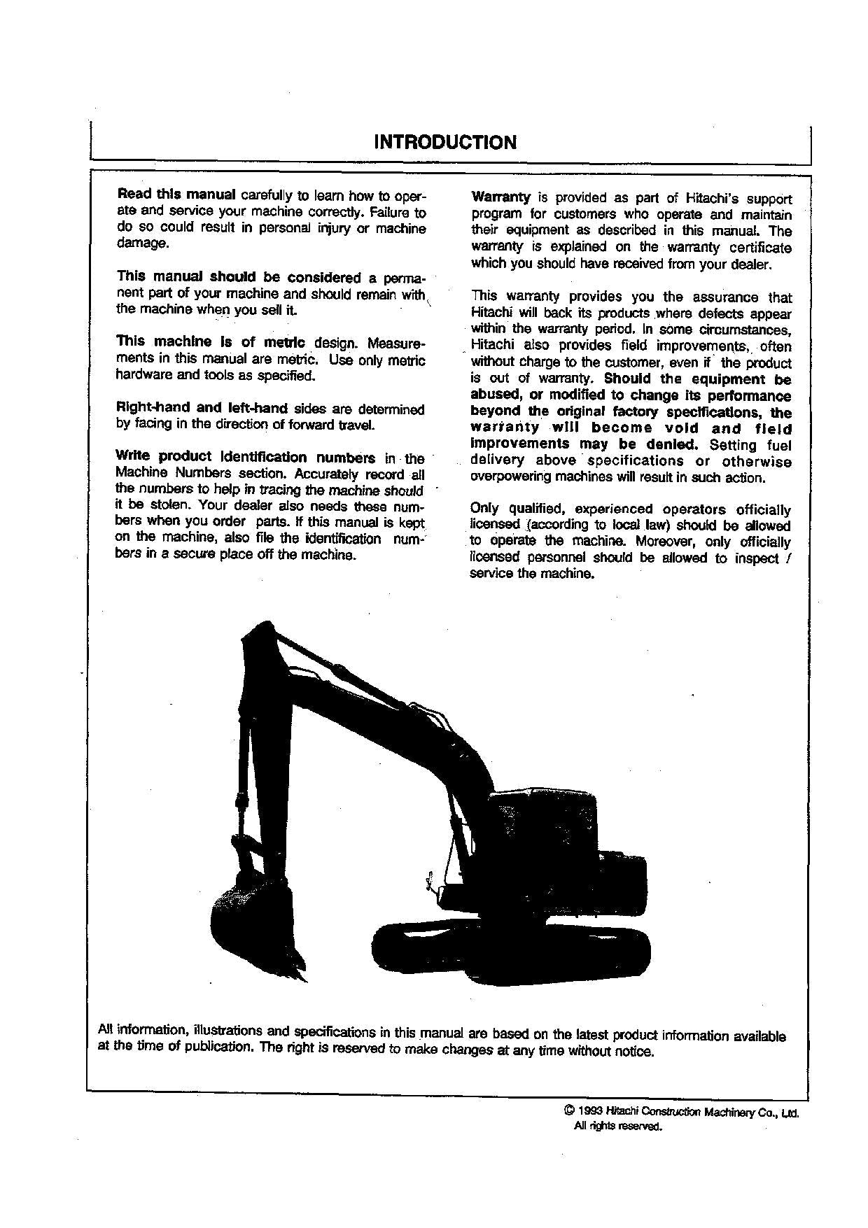 HITACHI EX120-2 EXCAVATOR OPERATORS MANUAL