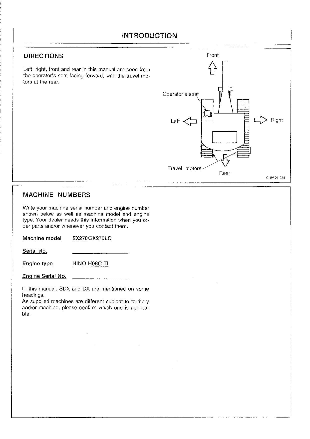 HITACHI EX270 EX270LC EXCAVATOR OPERATORS MANUAL