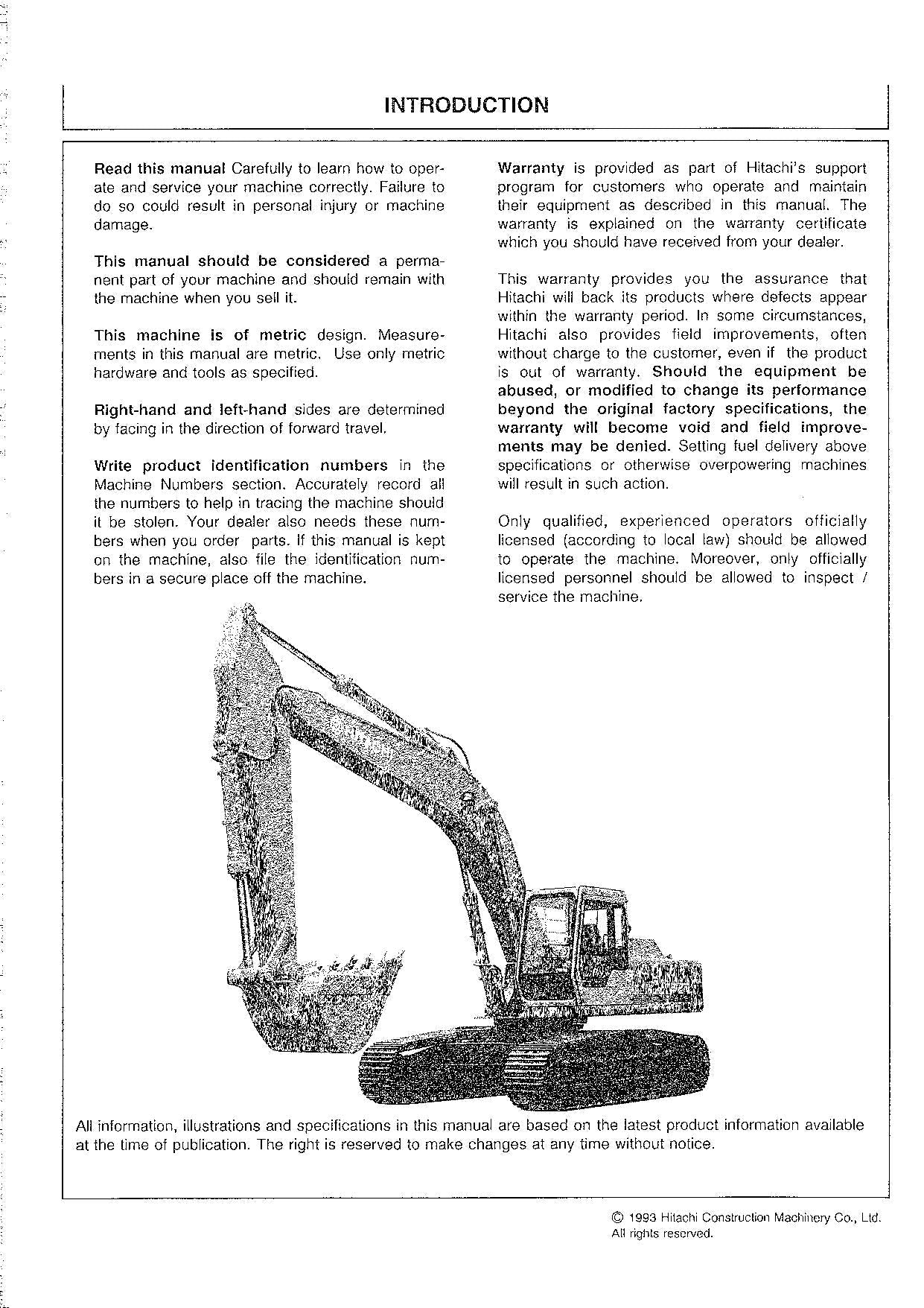 HITACHI EX270 EX270LC EXCAVATOR OPERATORS MANUAL